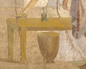 Yksityiskohta freskon uhriruokailusta, Kullattujen Cupidien talosta, Pompejista, Campaniasta, roomalaisesta sivilisaatiosta tekijältä Roman Roman