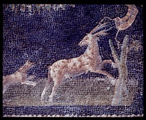 Yksityiskohta seinämosaiikeista Casa di Nettuno e Amphitriten nymfeumista, 5. vuosisadalla eKr. - 1. vuosisadalla jKr. tekijältä Roman Roman