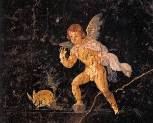 Fresko, joka kuvaa Cupidoa jahtaamassa jänistä, Pompejista, Italiasta tekijältä Roman Roman