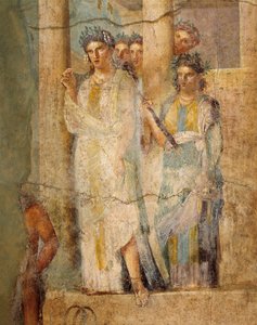 Fresko, joka kuvaa Iphigeniaa Härässä, yksityiskohta piikaista, L. Caecilius Gioconduksen talosta Pompejista, Italiasta tekijältä Roman Roman