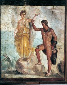 Perseusta ja Andromedaa kuvaava fresko Italiasta, Campaniasta, Pompejista, maalaus kipsille, 55-79 jKr. tekijältä Roman Roman
