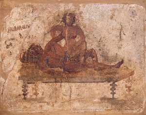 Eroottista aihetta kuvaava fresko Pompejista, Italiasta tekijältä Roman Roman