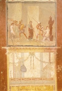 Fresko, joka kuvaa Priamuksen, Menelaoksen ja Helenan tapaamista sekä Arisacen tapaamista jahtaamassa Cassandraa Menanderin talosta, Pompejista, Campaniasta, roomalaisesta sivilisaatiosta tekijältä Roman Roman