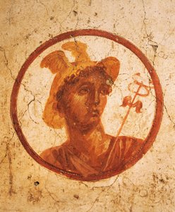 Fresko, joka kuvaa miehen muotokuvaa valkoisella pohjalla, House of Ancient Hunt, Pompeii, Campania, roomalainen sivilisaatio tekijältä Roman Roman