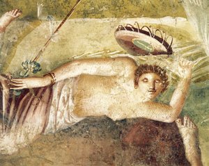 Nukkuvaa Maenadia kuvaava fresko House of Citharistista, Pompejista, Italiasta tekijältä Roman Roman