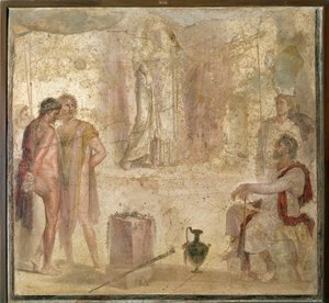 Italia, Campania, Pompei, Kultaisten Cupidien talo, Orestes ja Pylades ennen Iphigeniaa, fresko tekijältä Roman Roman
