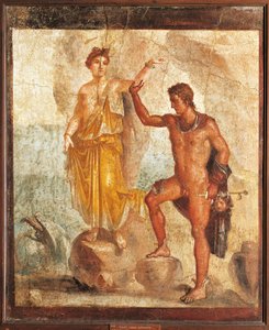 Italia, Campania, Pompei, Perseus vapauttamassa Andromedan viiden luurangon talosta, fresko tekijältä Roman Roman