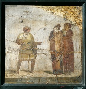 Italia, Campania, Pompei, Teatterikohtaus, fresko tekijältä Roman Roman