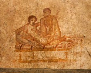 Italia, Campanian alue, Napolin maakunta, Pompei, Vettii-talo, Eroottinen fresko tekijältä Roman Roman