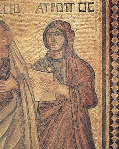 Mosaiikki, joka kuvaa lukevaa nuorta naista, Theseuksen talo, roomalainen huvila, Paphos, Kypros (kuva) tekijältä Roman Roman