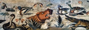 Pompeijin mosaiikkifriisi (eläintalo, casa del Fauno - nilootti - eläinkohtaus - eläimistö Niilillä: virtahepo, krokotiili, käärme, ankat - roomalaista taidetta - Napolin arkeologinen museo, Italia - Museo Archeologico Nazionale, Napoli, Italia - Kuva Patr tekijältä Roman Roman