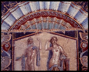 Neptunus ja amfitriitti. Yksityiskohta seinämosaiikista Casa di Nettuno e Amfitriten trikliniumista, 5. vuosisadalla eKr. - 1. vuosisadalla jKr. tekijältä Roman Roman