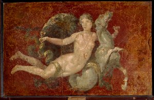Roomalainen taide: nainen ratsastaa merihevosella. Fresko Stabiasta. Napoli, Museo Archeologico Nazionale - Roomalainen taide: nainen ratsastaa merihevosella. Fresko Stabiasta. Kansallinen arkeologinen museo, Napoli, Italia tekijältä Roman Roman