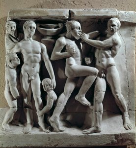 Roomalainen taide: nyrkkeilykohtaus. Matala helpotus. Rooman sivilisaation museo, Rooma tekijältä Roman Roman
