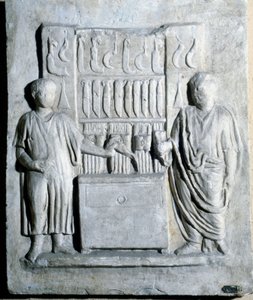 Kyltti veitsiliikkeestä roomalaisella aikakaudella. Museo di Ostia (Ostia) tekijältä Roman Roman