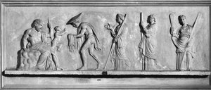 Dionysoksen syntymä Zeuksen oikeasta reidestä (marmori) (m/w kuva) tekijältä Roman Roman