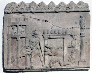 Venatio areenoilla. Alempi kohokuvio roomalaisesta epotista. Kansallinen roomalainen museo tekijältä Roman Roman
