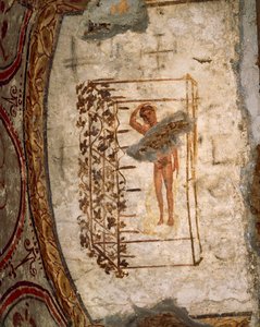 Nuoriso, ristikko ja viiniköynnökset, 3.-5. vuosisadat jKr (fresko) tekijältä Roman Roman