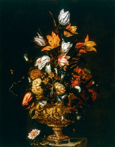 Gerro metàl·lic amb flors en relleu