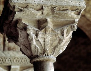 Pääkaupunki, joka edustaa loistavaa ristiä (veistos tekijältä Romanesque