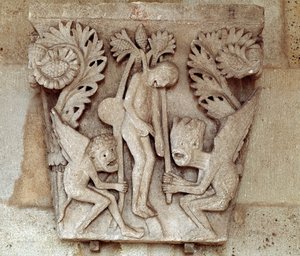 Juudaksen hirttäminen (veistetty pääkaupunki) tekijältä Romanesque