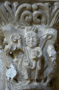 Romaaninen taide: yksityiskohta Saint Blaisen kirkon pääkaupungista, Lacommande (Atlantin Pyreneet) tekijältä Romanesque
