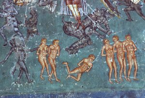 The Damned, yksityiskohta The Last Judgement, 1547-50 tekijältä Romanian School
