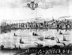 Näkymä Thames-joelle Southwarkista, 1650 tekijältä Rombout Van den Hoeye
