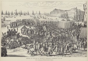William of Orange saapui Englantiin marraskuussa 1688 (litho)