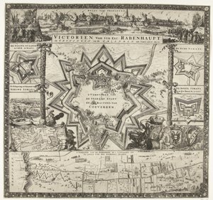 Rabenhauptin voitot Groningenissa vuosina 1672-1673 Victorien van syn exc. Rabenhaupt, Groningen ja Omlanden, int iaer 1672 ja 73 (otsikko esineessä)