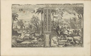 Dieren uit Länsi-Intia Westindische Vissen, etc / Kalat jne. Länsi-Intiassa // Westindische Gedrochten / Monsters of the West Indies (otsikko esineessä) Itä- ja Länsi-Intia ja muut paikat (sarjan nimi) tekijältä Romeyn de Hooghe