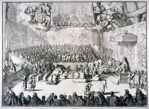 "Englannin ylä- ja alahuone", 1689 tekijältä Romeyn de Hooghe