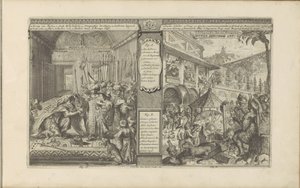 Persialaisen virkamiehen historia; Aikaa meksikolaisten kanssa Persian historia / Histoire de Perse // Veder Schilder Konst / Art de peindre chés les Mexiquains (otsikko esineessä) Les Indes Orientales et Occidentales et autres lieux (sarjan nimi) tekijältä Romeyn de Hooghe
