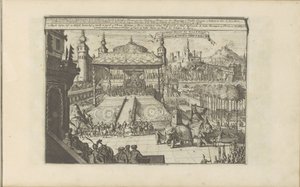 Koninklijk hof Mongoliassa Mongols Hof en Hofpracht / Court and Royal Pump of the Great Mogul (otsikko esineessä) Itä- ja Länsi-Intia ja muut paikat (sarjan nimi) tekijältä Romeyn de Hooghe