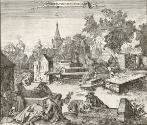 Suru Ouderkerkin Beth Haimin portugalilais-juutalaishautausmaalla Amstelissa Alankomaissa - Romeyn de Hooghen (1645-1708) kaiverrus