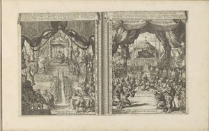 Rechtbank Kiinassa Abbesiniëssä Chinese rechtbank / tribunal des Chinois // Abyssinise Gerichts Handel / Justice des Abissins (otsikko esineessä) Itä- ja Länsi-Intia ja muut paikat (sarjan nimi) tekijältä Romeyn de Hooghe
