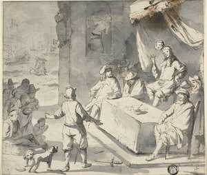 Kohtaus Hollannin historiasta: Rukoilijat hallitsijan edessä tekijältä Romeyn de Hooghe