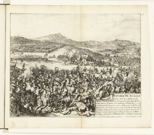 Kuona Aumalessa, 1592 Aumalen taistelu (otsikko esineessä) Flanderin sodat (sarjan nimi) tekijältä Romeyn de Hooghe