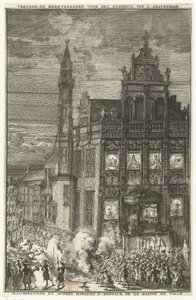 Juhlakoristeita kaupungintalon edustalla, 1691 tekijältä Romeyn de Hooghe