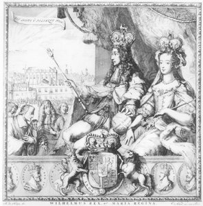Taiteilijan kaivertama William III (1650-1702) ja Maria II (1662-94), n. 1690 tekijältä Romeyn de Hooghe