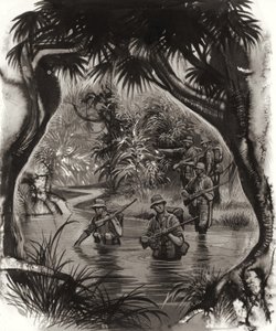 ANZAC-joukot ylittävät viidakkojoen toisen maailmansodan aikana (guassi paperille). tekijältä Ron Embleton
