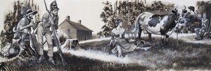 Maitotyttö sotilaiden kanssa (guassi paperille) tekijältä Ron Embleton