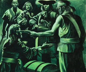 Sir Henry Morgan ja aarrearkku (guassi paperille) tekijältä Ron Embleton