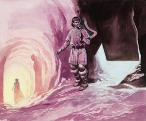 Tannhauser seuraa Venusta luolassa (guassi paperille). tekijältä Ron Embleton