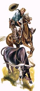 Teksasilainen cowboy työssään tekijältä Ron Embleton
