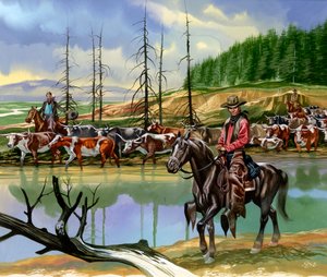 Texan cowboyt ajavat karjaa pohjoiseen tekijältä Ron Embleton