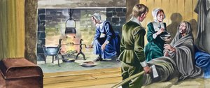 Pyhiinvaeltajaisät puoliksi rakennetuissa taloissa... tekijältä Ron Embleton