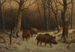 Villisikoja lumessa, n. 1872-1877. tekijältä Rosa Bonheur