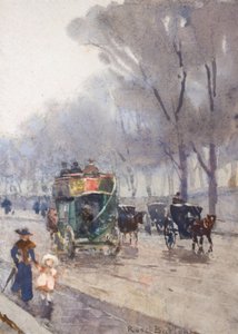 Park Lane ja Omnibus (akvarelli) tekijältä Rose Maynard Barton