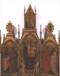Madonna ja lapsi valtaistuimelle pyhien kanssa (tempera paneelissa)